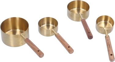 Yomiyuyr Measuring Cup Set and Wood, Stainless Steel, 4 Measuring Cups, 4 Measuring Spoons, for Kitchen Use, Ergonomic Design, 16.2oz