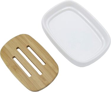 Підставка для мила Lofekea з кераміки та бамбуку, двошарова, для ванної та душу