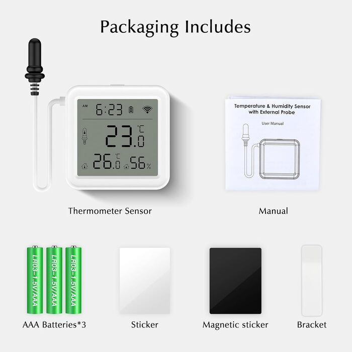 eMylo Thermometer Indoor/Outdoor, Hygrometer Wi-Fi App Alert, Data Export Freezer Aquarium Thermometer Digital for Refrigerator, Aquarium, Baby Room, Aquarium Accessories, White 5.6 * 5.6cm
