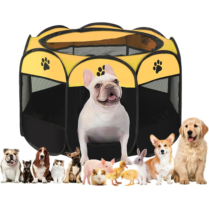 Клітка-вигул для цуценят та котів, клітка-вигул для собак, клітка для тварин (жовто-чорний, 6, 114x114x58 см)