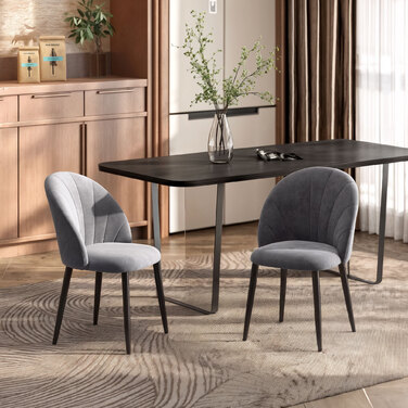 HOMCOM 2-Piece Dining Chairs Kitchen Chair Scandinavian Design Living Room Chair Upholstered Chair Office Chair Velvet Metal Gray 52x54x79cm | Aosom