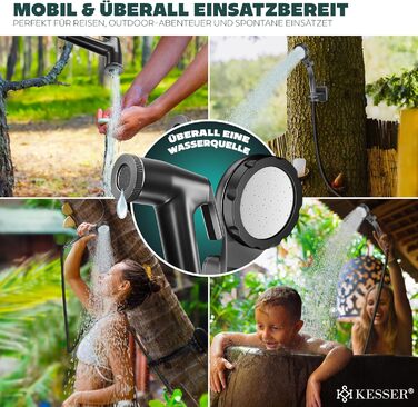 Сонячний душ KESSER® з насосом та акумулятором 8000mAh. Комплект для кемпінгу: 20л бак, регульована лійка, шланг 2м, пістолет-розпилювач, кріплення. Чорний колір.