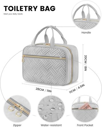 Чоловіча/Жіноча косметичка OVEVOOK водонепроникна, велика, з гачками, для подорожей (Світло-сіра, M)