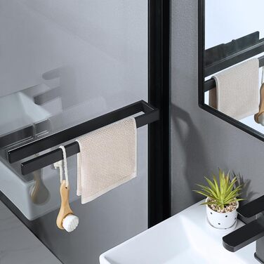 Тримач для рушників SAYAYO без свердління, самоклеючий, нержавіюча сталь, 40 см, чорний (EGOY23030-3M-300-B)