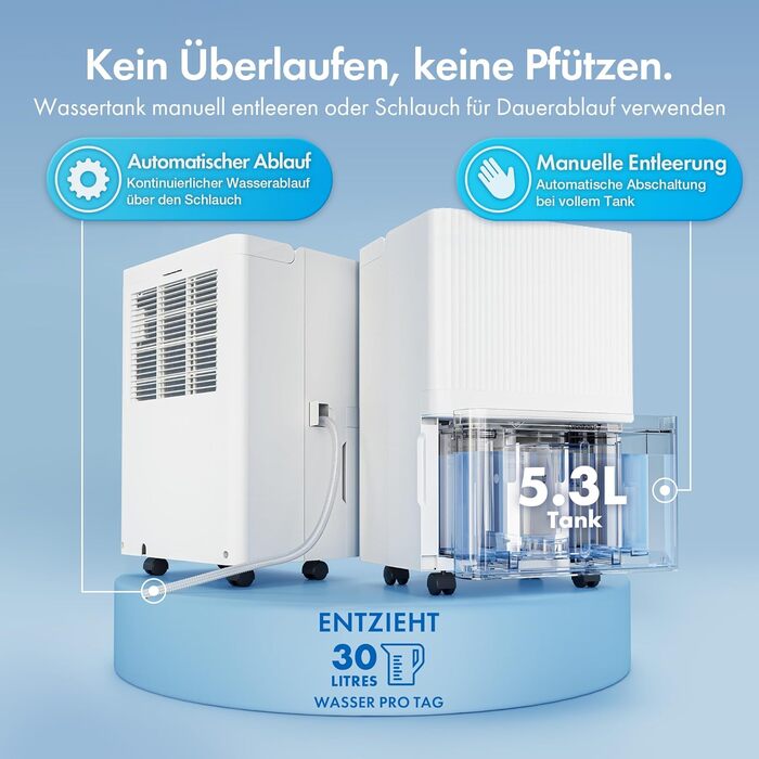 Електричний осушувач повітря VonHaus 20л/24г з Wi-Fi, для підвалу та кімнат до 20м², з таймером та шланг для зливу, сумісний з Alexa & Google Home