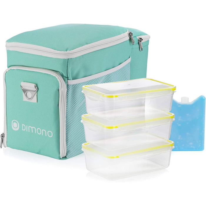 Термосумка Dimono® 15L з 3 контейнерами для їжі; сумка-холодильник для пікніка з 3 ланч-боксами + кришка; сумка для обіду з 3 боксами та охолоджувальною вставкою (Туркіс)