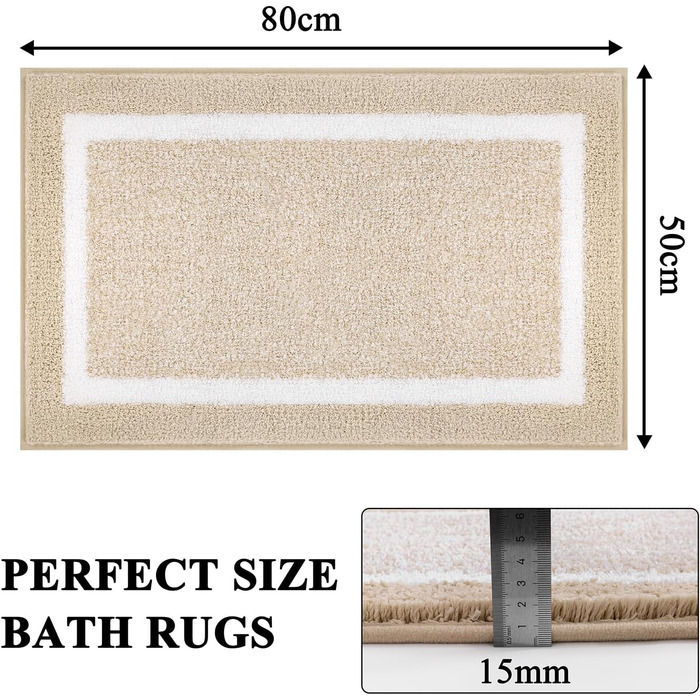 Килимок для ванної кімнати SHACOS: неслизький, м'який, швидковисихаючий, 50x80 см, бежевий