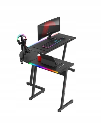 Ігровий кутовий стіл Huzaro Hero 6.0, чорний, RGB LED, регульовані ніжки
