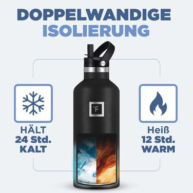Термос-пляшка IRON °FLASK з нержавіючої сталі з 3 кришками - ізольована, герметична, для спорту, школи, фітнесу, кемпінгу. Без BPA