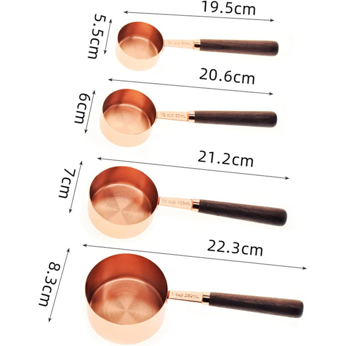 32 x Measuring Cup Set Wooden Handle Stainless Steel Coated Copper Metal Measuring Spoons Baking Kit