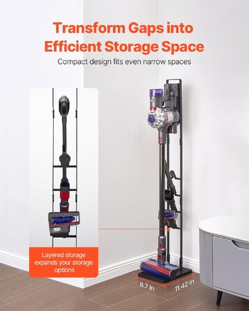Стійка для бездротового пилососа Dyson V6 V7 V8 V10 V11 V15 з 4 гаками, чорна - VEVOR