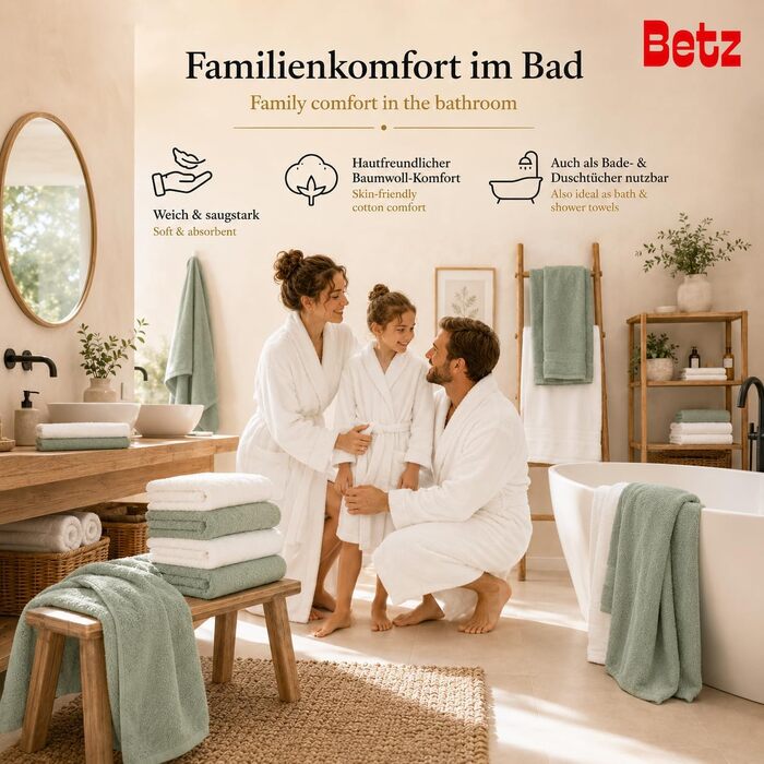 Набір рушників Betz Premium 12 предметів, 100% бавовна, Oeko-TEX, 470 г/м², колір сіно-зелений/ялиновий