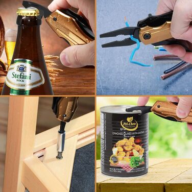 Багатофункціональний інструмент 5-в-1 | Мультитул з складним ножем з чорної нержавіючої сталі та золотим руків'ям. Ідеальний для виживання, відпочинку на природі, побуту. В комплекті безкоштовний інструмент для кредитної картки