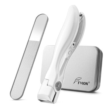 Кусачки для нігтів з лотком для обрізків, для товстих нігтів, 8.6 см, широка щелепа, нержавіюча сталь, з пилкою для нігтів (чорні/білі)