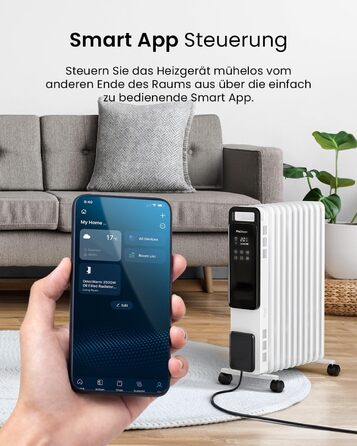 Електричний масляний радіатор Pro Breeze 2500W з 11 ламелями - розумне опалення, 3 режими, Wi-Fi, таймер, термостат, захист від перегріву, білий