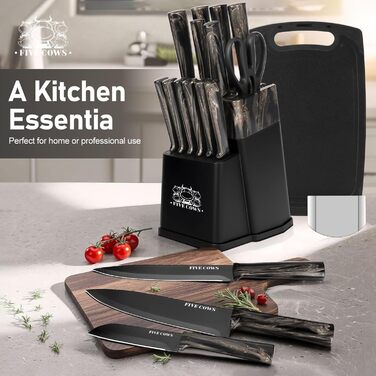 Набір кухонних ножів Messerblock з 16 предметів, з дощечкою, захистом пальців, точилкою та кухонними ножицями, професійний набір для дому (зелений, чорний)