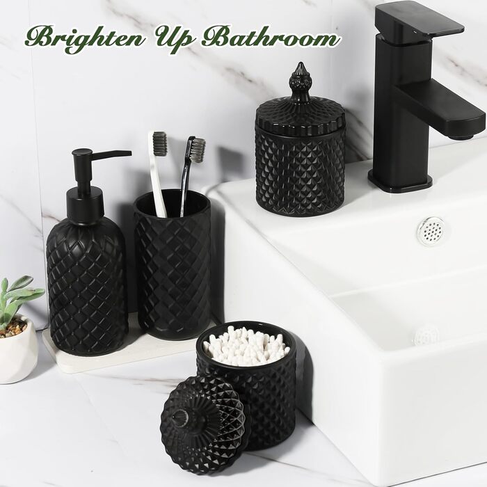 RYTOXILO Набір аксесуарів для ванної кімнати, 4 шт., чорний, з дозатором мила та тримачем для зубних щіток, для ванної, декор, органайзер