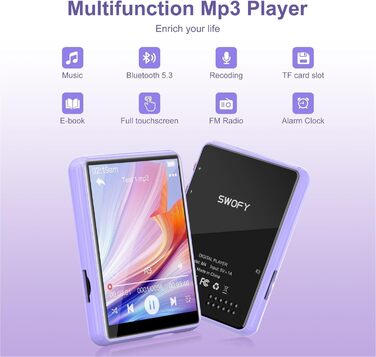 MP3 плеєр SWOFY 128GB Bluetooth 5.3, фіолетовий: музичний плеєр з сенсорним екраном 2.4