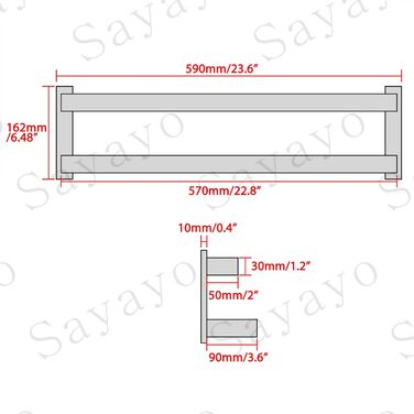 Тримач для рушників SAYAYO: настінна полиця для рушників на 3 секції, 64 см, нержавіюча сталь, для ванної кімнати та кухні