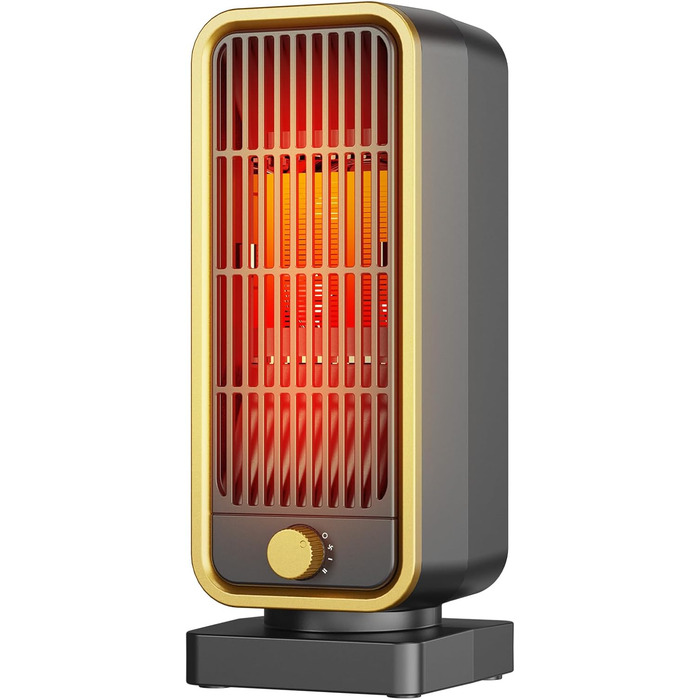 Електричний обігрівач 2000W з енергозбереженням, тихий, 3 режими, PTC кераміка, швидкий нагрів, ECO режим, пульт, таймер 12H, поворот 70°, для офісу, спальні, ванної кімнати (чорний)