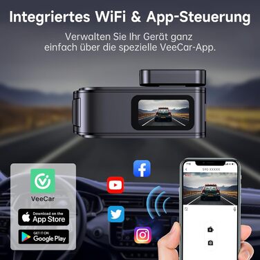 Автомобільний відеореєстратор Dashcam Dual 2.5K + 1080P з WiFi, 32GB SD-картою, ширококутним об'єктивом 170°, нічним баченням та датчиком удару G-сенсором, чорний