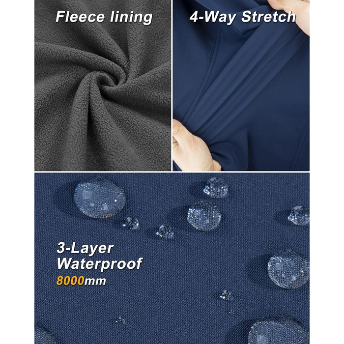 Жіночий софтшеллова жилетка 33000ft з капюшоном та флісовою підкладкою, водонепроникна та вітрозахисна, з 5 кишенями для їзди на конях, бігу та походів (4XL, Синій)