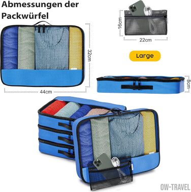 Органайзери для валізи OW-Travel: набір для пакування одягу (4 шт.) - синій