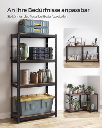 SONGMICS 4-Tier Adjustable Stand/Book/Storage Shelf - Vintage Brown & Black