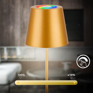 LED настільна лампа BRILONER бездротова з сенсором, диммуванням, регулюванням висоти, для дому та кемпінгу, 36x10,5 см, тепле світло (RGB, тепле біле світло, насадка для пляшок, золотий)