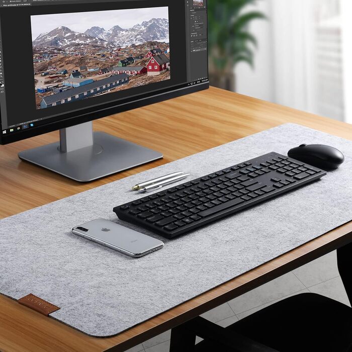 Підкладка для столу з фетру | 100x40 см | Нековзна килимок для миші | Великий фетровий килимок для офісу та дому | Захист столу (світло-сірий)