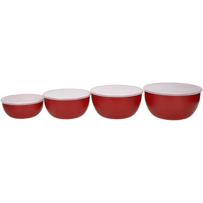 Набір пластикових салатниць KitchenAid з кришками, червоні, 4 шт. (355, 591, 828, 1065 мл)