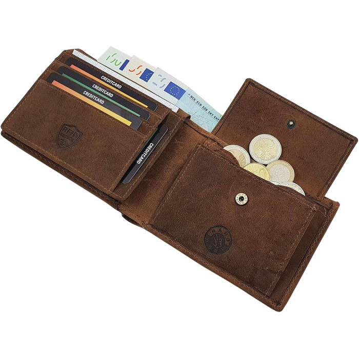 myledershop Genuine Buffalo Leather Wallet/Bifold/Cardholder/Money Clip in Portrait or Landscape Orientation with Deer Motif and RFID & NFC Protection