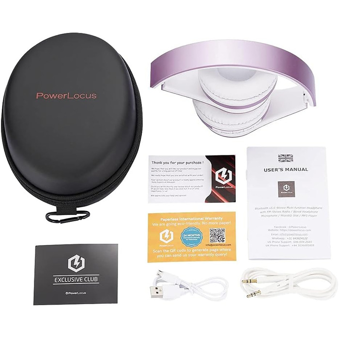 Бездротові навушники PowerLocus Over Ear Bluetooth з мікрофоном (Aux, для iPhone, Android, PC) білий/фіолетовий