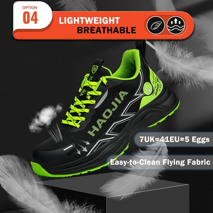 Робочі черевики для чоловіків та жінок: зручні, з металевим підноском, антиковзаючі, дихаючі, для будівництва, майстерні, складу, саду (39 EU, Зелені)