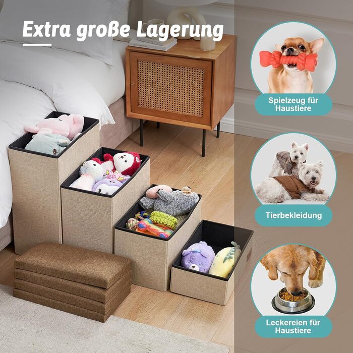 Сходинка для собак маленьких порід зі зберіганням, широка, складна для ліжка та дивану, з неслизьким дном, вологостійка (4x72x42.5 см), розмір 4x72x42.5 см (колір: коричневий, кількість: 4, розмір: 43x97x56 см)