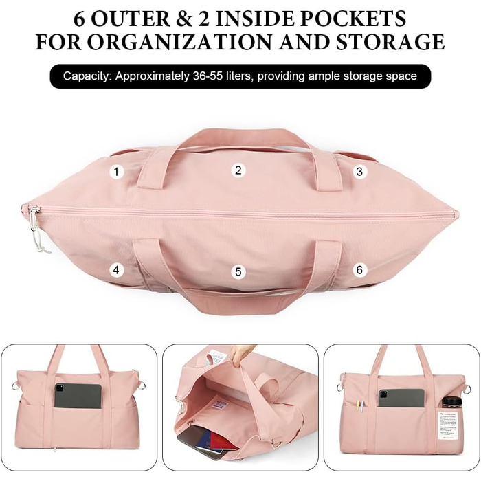 Спортивна сумка Flintronic для жінок, дорожня сумка-мішок, сумка на вихідні з чохлом для візка, водонепроникна, сумка для тренажерного залу, дорожня сумка, ручна поклажа для спорту, подорожей, літака (Рожева)