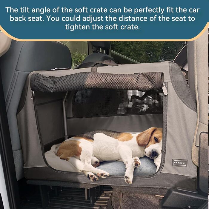 PETSFIT Автомобільна переноска для собак, складана, сіра, L, з міцною сіткою та замком-блискавкою