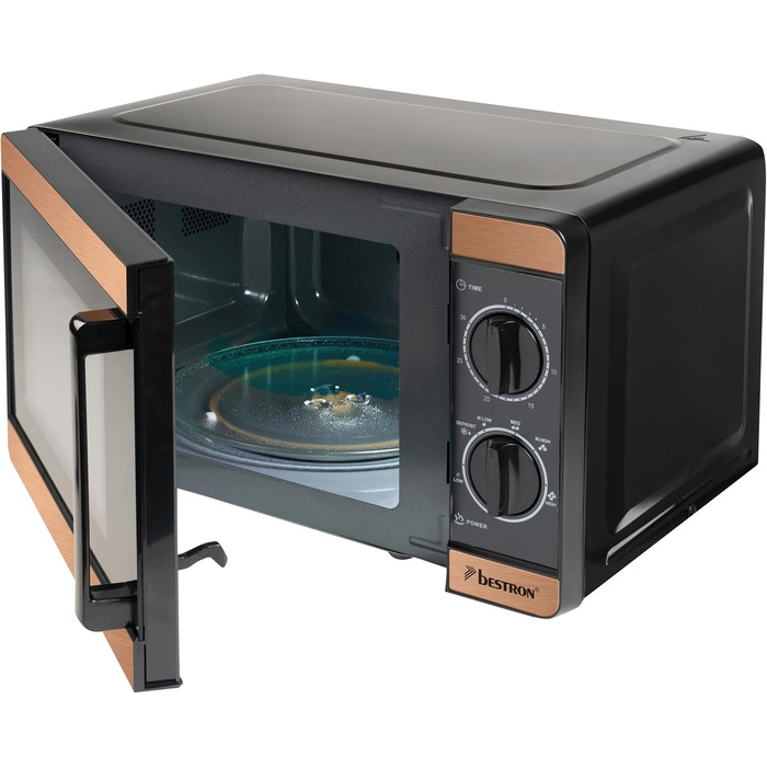 Мікрохвильова піч Bestron 700 Вт з мідною колекцією, 6 рівнів потужності, таймер 30 хв, поворотний піднос 24.5 см