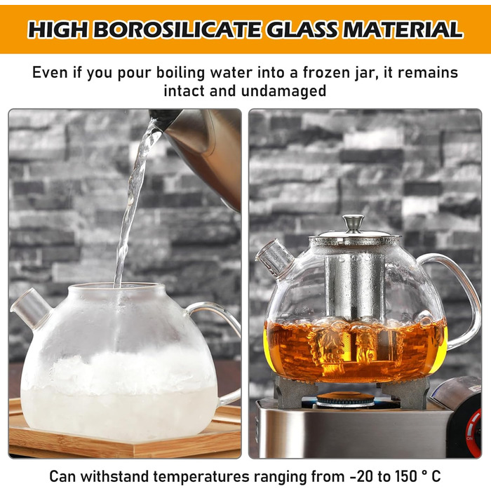 Скляний чайник для заварювання чаю Teekanne з підставкою-підігрівачем та ситечком, боросилікатне скло, 1500 мл