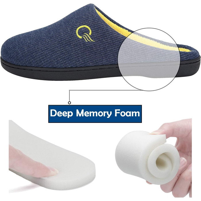 Тапочки зимові Mishansha унісекс, тепла підошва з memory foam, розмір 36-47, джинсова синь, жовтий, EU 44/45