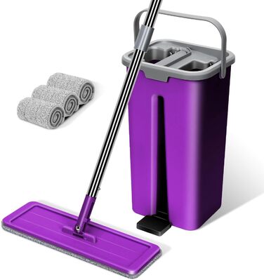 Набір для миття підлоги Masthome з відром: плоский моп, 3 мікрофібрових насадки, відро з нержавіючою сталею, моп з функцією віджиму, для прибирання підлоги