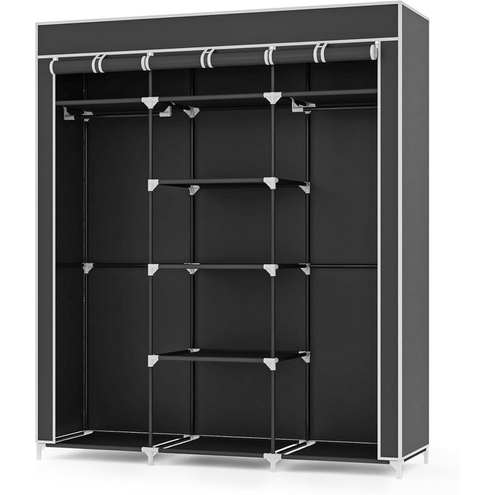 Wardrobe, Fabric Wardrobe for Bedroom, Fabric Closet, Large Storage Space, Sturdy Wardrobe, for Bedroom, Dressing Room, 150x45x175cm, (Black)