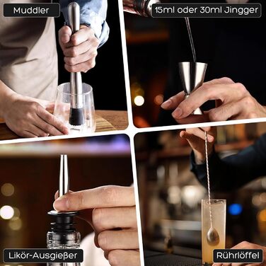 Набір шейкерів для коктейлів YARRAMATE 700 мл, 8 предметів з нержавіючої сталі, з вбудованим ситом, для дому та барів