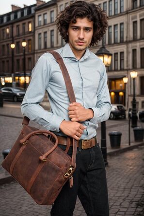 Сумка для ноутбука Leabags Leder Aktentasche (16 дюймів) з натуральної шкіри. Офісна сумка-месенджер через плече для чоловіків та жінок, темно-коричнева