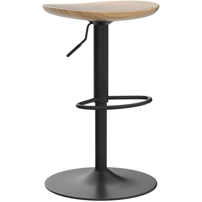 Kidol Adjustable Height Solid Wood Bar Stool with 360° Swivel - Industrial Modern Design for Kitchen Counter - Black