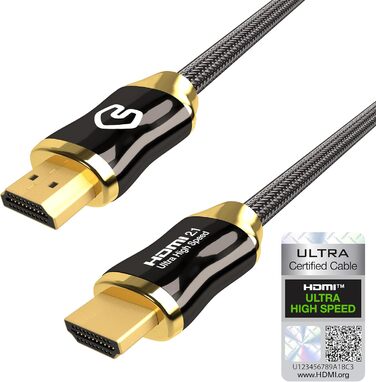 HDMI 2.1 кабель Ultra High Speed | 4K 120Hz/144Hz, 8K 60Hz Ultra HD | 48 Gbps | Підтримка PS5, Xbox Series X & S | Чорний, 3 метри