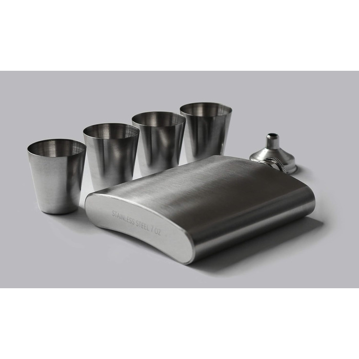 Набір фляга з воронкою та 4 шт. склянок для шнапсу об'ємом 3cl – подарункова коробка, фляга 7 oz (207ml)