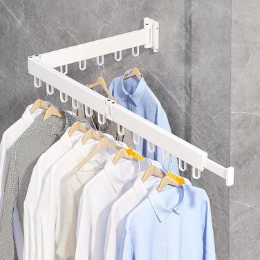 Настінна сушарка для білизни з висувною штангою 120 см, 18 гачків, біла | DREI