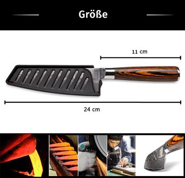 Ніж Santoku з дамаської сталі Wolfblood (24 см) – професійний кухонний ніж з 67 шарів дамаської сталі, дерев'яною ручкою, подарункова коробка та захист леза
