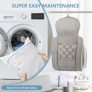 Подушка для ванни повного тіла, товста подушка для ванни з мішком для білизни, розкішна подушка для підтримки голови, шиї та плечей, для релаксації та спа (біла, 129,5 x 40,6 см)